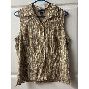 Ann Taylor Silk Sleeveless Button Up Blouse Womens Size 10 Lined Diamond Print